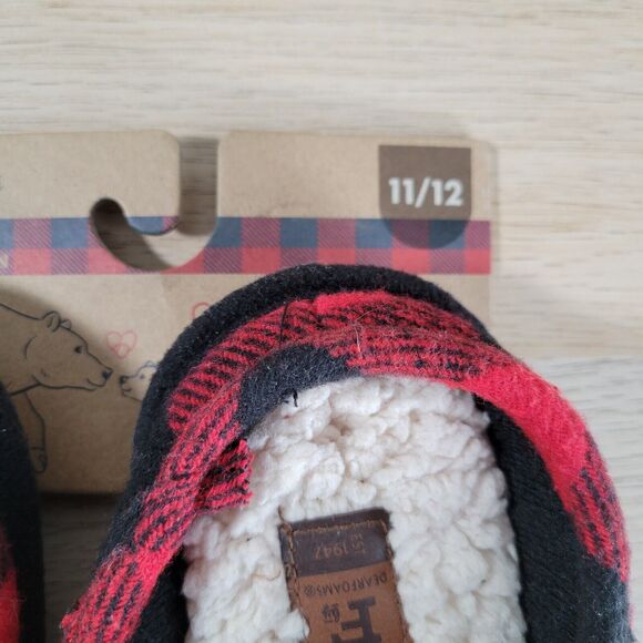 Kids Slippers Dearfoams Lil Bear 11/12 Check Plaid Memory Foam Soft Warm NWT - Picture 2 of 3